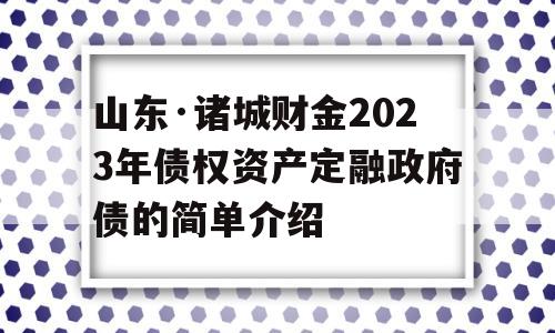 山东·诸城财金2023年债权资产定融政府债的简单介绍