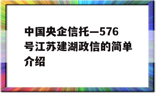 中国央企信托—576号江苏建湖政信的简单介绍