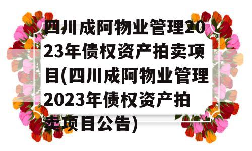 四川成阿物业管理2023年债权资产拍卖项目(四川成阿物业管理2023年债权资产拍卖项目公告)