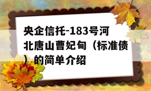 央企信托-183号河北唐山曹妃甸（标准债）的简单介绍