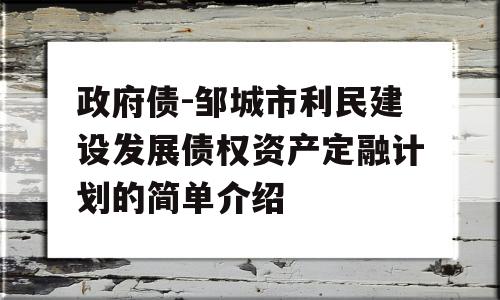 政府债-邹城市利民建设发展债权资产定融计划的简单介绍