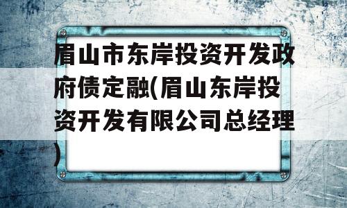 眉山市东岸投资开发政府债定融(眉山东岸投资开发有限公司总经理)