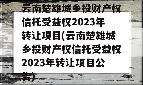 云南楚雄城乡投财产权信托受益权2023年转让项目(云南楚雄城乡投财产权信托受益权2023年转让项目公告)