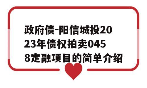 政府债-阳信城投2023年债权拍卖0458定融项目的简单介绍