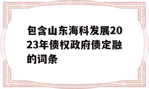 包含山东海科发展2023年债权政府债定融的词条