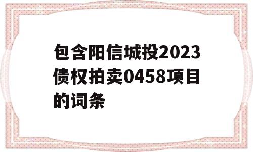 包含阳信城投2023债权拍卖0458项目的词条