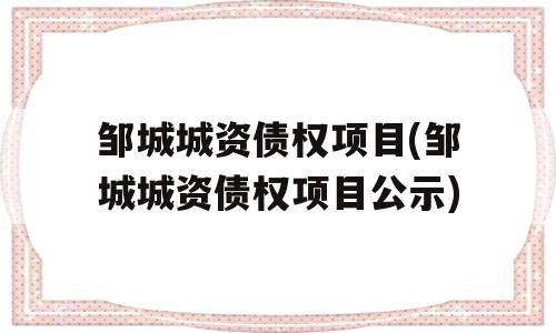 邹城城资债权项目(邹城城资债权项目公示)