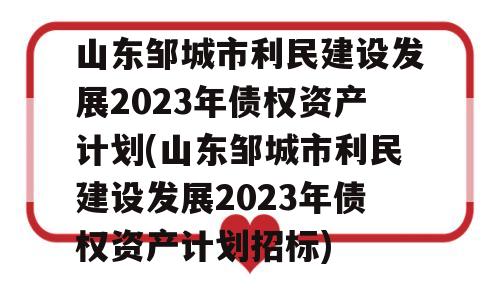 山东邹城市利民建设发展2023年债权资产计划(山东邹城市利民建设发展2023年债权资产计划招标)