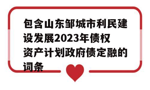 包含山东邹城市利民建设发展2023年债权资产计划政府债定融的词条