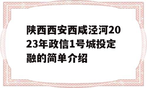 陕西西安西咸泾河2023年政信1号城投定融的简单介绍