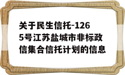 关于民生信托-1265号江苏盐城市非标政信集合信托计划的信息