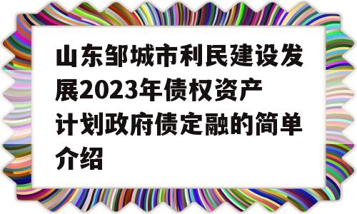 山东邹城市利民建设发展2023年债权资产计划政府债定融的简单介绍