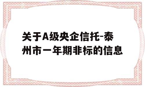 关于A级央企信托-泰州市一年期非标的信息