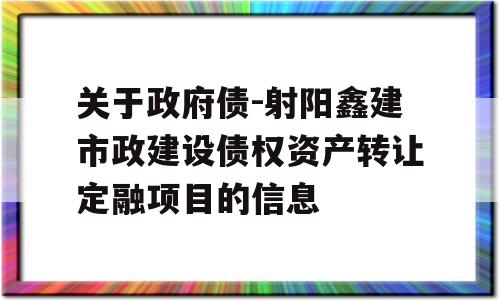 关于政府债-射阳鑫建市政建设债权资产转让定融项目的信息