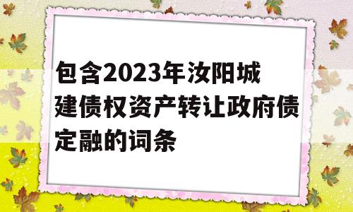 包含2023年汝阳城建债权资产转让政府债定融的词条