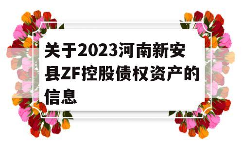 关于2023河南新安县ZF控股债权资产的信息