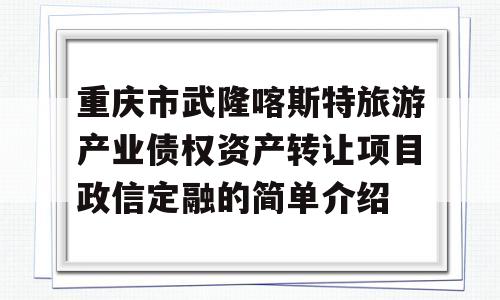 重庆市武隆喀斯特旅游产业债权资产转让项目政信定融的简单介绍