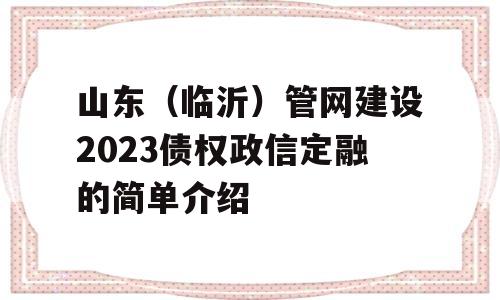 山东（临沂）管网建设2023债权政信定融的简单介绍