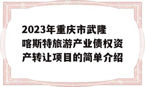 2023年重庆市武隆喀斯特旅游产业债权资产转让项目的简单介绍