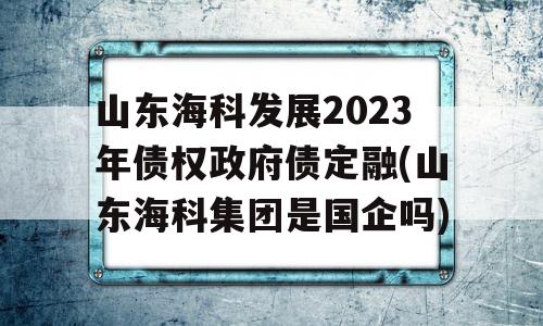 山东海科发展2023年债权政府债定融(山东海科集团是国企吗)