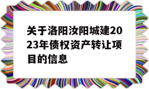 关于洛阳汝阳城建2023年债权资产转让项目的信息