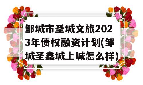 邹城市圣城文旅2023年债权融资计划(邹城圣鑫城上城怎么样)