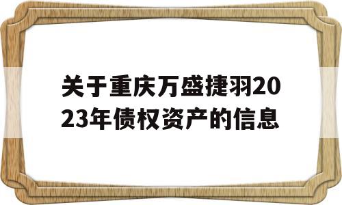 关于重庆万盛捷羽2023年债权资产的信息