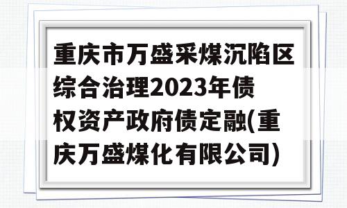 重庆市万盛采煤沉陷区综合治理2023年债权资产政府债定融(重庆万盛煤化有限公司)