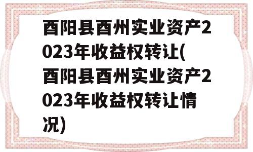 酉阳县酉州实业资产2023年收益权转让(酉阳县酉州实业资产2023年收益权转让情况)