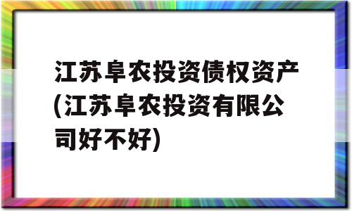 江苏阜农投资债权资产(江苏阜农投资有限公司好不好)