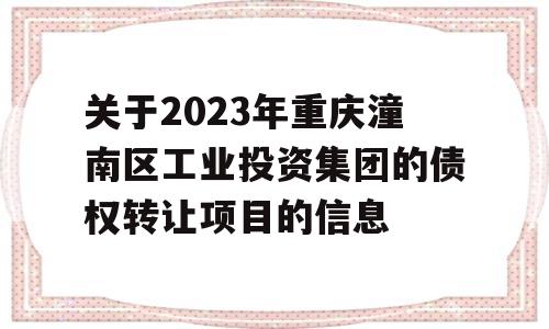 关于2023年重庆潼南区工业投资集团的债权转让项目的信息