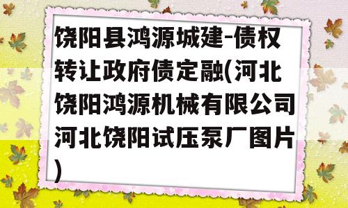 饶阳县鸿源城建-债权转让政府债定融(河北饶阳鸿源机械有限公司河北饶阳试压泵厂图片)