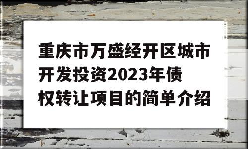 重庆市万盛经开区城市开发投资2023年债权转让项目的简单介绍