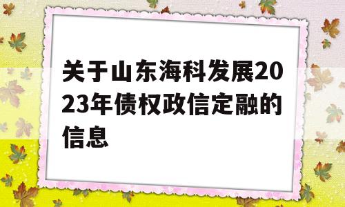 关于山东海科发展2023年债权政信定融的信息