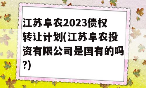 江苏阜农2023债权转让计划(江苏阜农投资有限公司是国有的吗?)