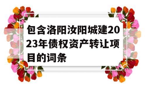 包含洛阳汝阳城建2023年债权资产转让项目的词条