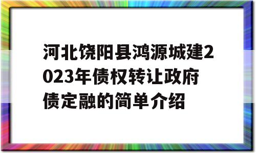 河北饶阳县鸿源城建2023年债权转让政府债定融的简单介绍