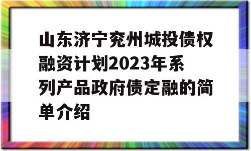 山东济宁兖州城投债权融资计划2023年系列产品政府债定融的简单介绍