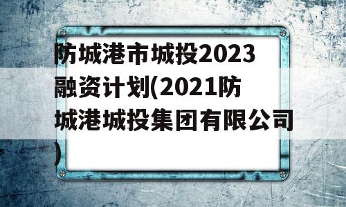 防城港市城投2023融资计划(2021防城港城投集团有限公司)