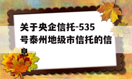 关于央企信托-535号泰州地级市信托的信息