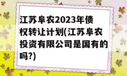 江苏阜农2023年债权转让计划(江苏阜农投资有限公司是国有的吗?)