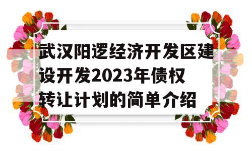 武汉阳逻经济开发区建设开发2023年债权转让计划的简单介绍