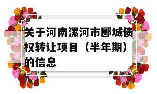 关于河南漯河市郾城债权转让项目（半年期）的信息