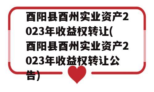 酉阳县酉州实业资产2023年收益权转让(酉阳县酉州实业资产2023年收益权转让公告)