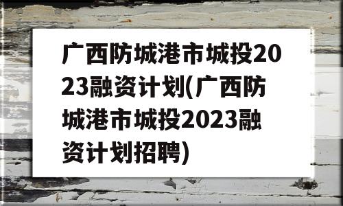 广西防城港市城投2023融资计划(广西防城港市城投2023融资计划招聘)