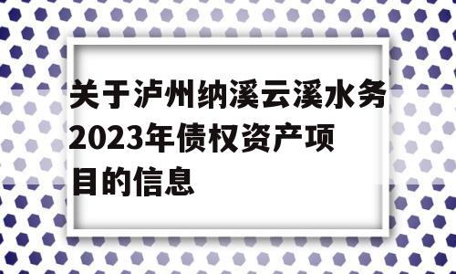 关于泸州纳溪云溪水务2023年债权资产项目的信息