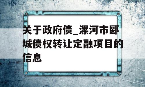 关于政府债_漯河市郾城债权转让定融项目的信息