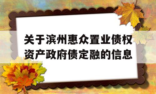 关于滨州惠众置业债权资产政府债定融的信息