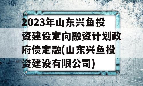 2023年山东兴鱼投资建设定向融资计划政府债定融(山东兴鱼投资建设有限公司)