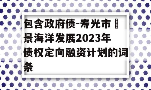 包含政府债-寿光市昇景海洋发展2023年债权定向融资计划的词条